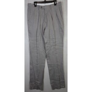 Mens Paul Fredrick Linen Pants Size 35 Gray Herringbone Classic Unfinished New